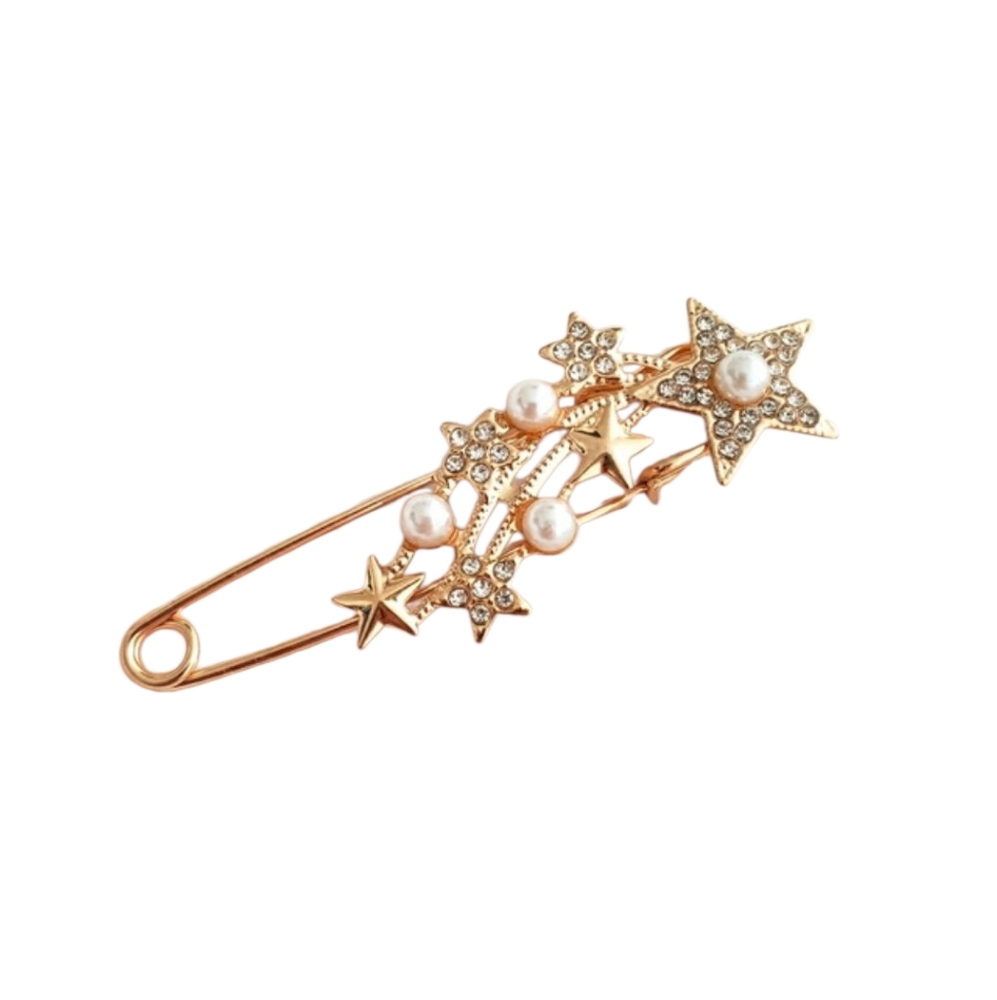 Gold tone Star Pin/Brooch with Rhinestones and Pearl